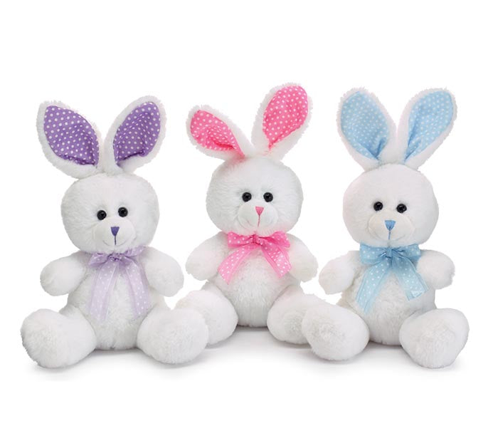 Plush White Bunny With Polka Dot Ears