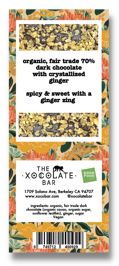 Candied Ginger Bar - Organic Vegan Dark Chocolate Bar
