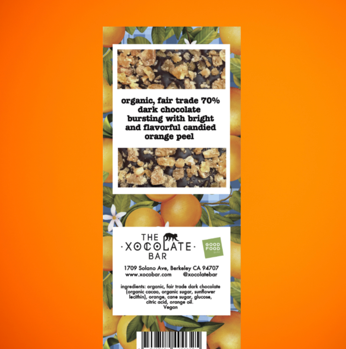 Candied Orange Bar -Organic Fair Trade Vegan Dark Chocolate Bar