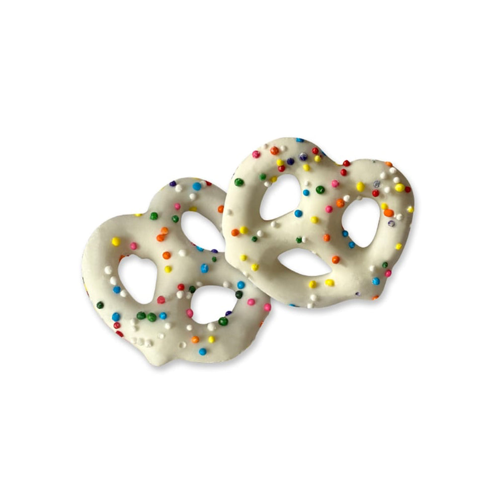 White Chocolate Mini Pretzels with Rainbow Nonpareils - Gift Tube