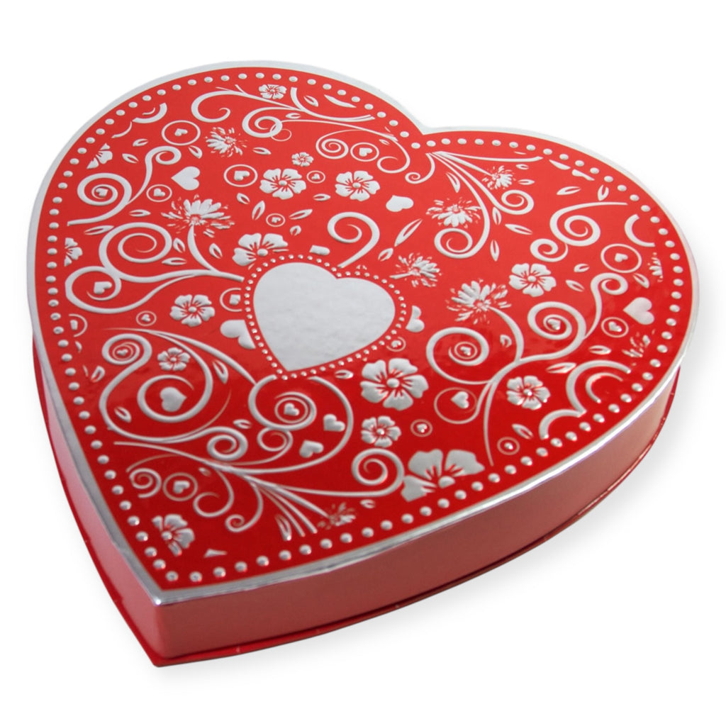 Build Your Own Embossed Silver & Red Heart Chocolates Box (1 lb)