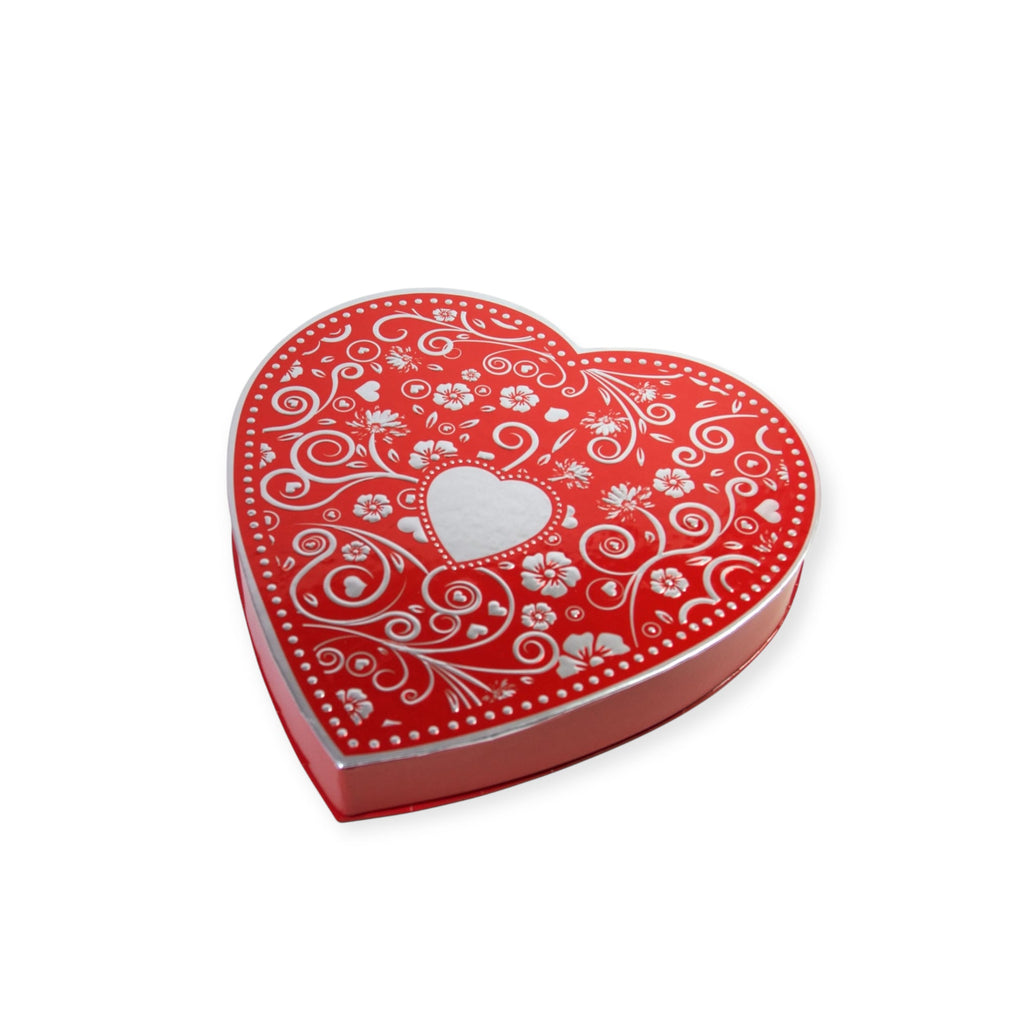 Build Your Own Red & Silver Embossed Heart Chocolates Box (8 oz.)