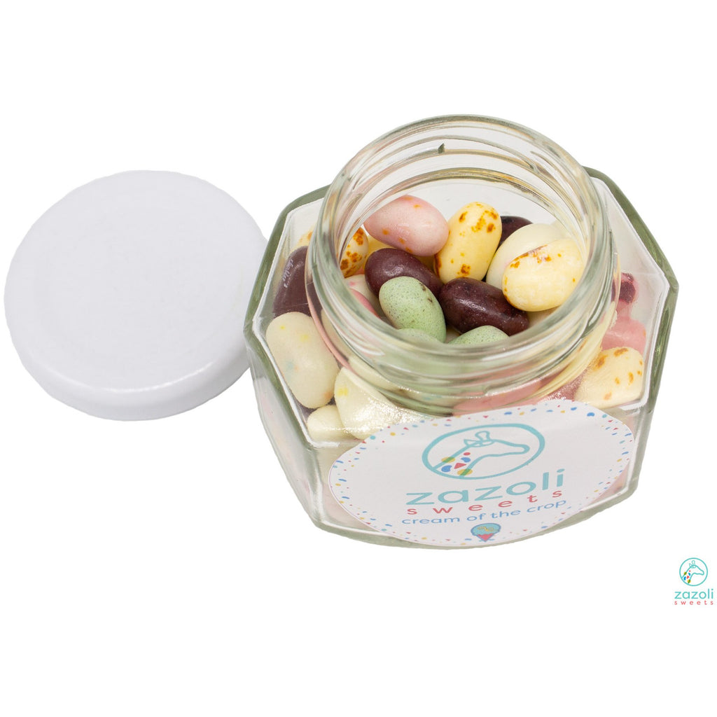 3.75 oz Oval Hexagon Glass Jar with White Lid 